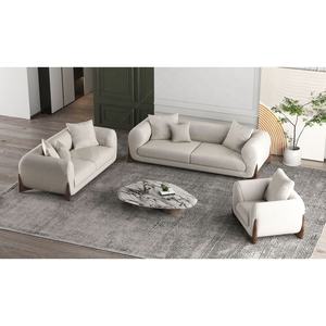 Ensemble de canapés sectionnels en tissu de laine d'agneau <span class=keywords><strong>blanc</strong></span> nordique NOVA, <span class=keywords><strong>fauteuil</strong></span> moderne en bouclette pour salon, utilisation hôtelière <span class=keywords><strong>gonflable</strong></span> - Product Image 4