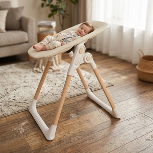 Seggiolone Multifunzionale per Bambini, <span class=keywords><strong>Sdraietta</strong></span> <span class=keywords><strong>Portatile</strong></span> in Legno con Seduta in Plastica per l'Alimentazione, Pieghevole e Utilizzabile per la Pappa - Product Image 2