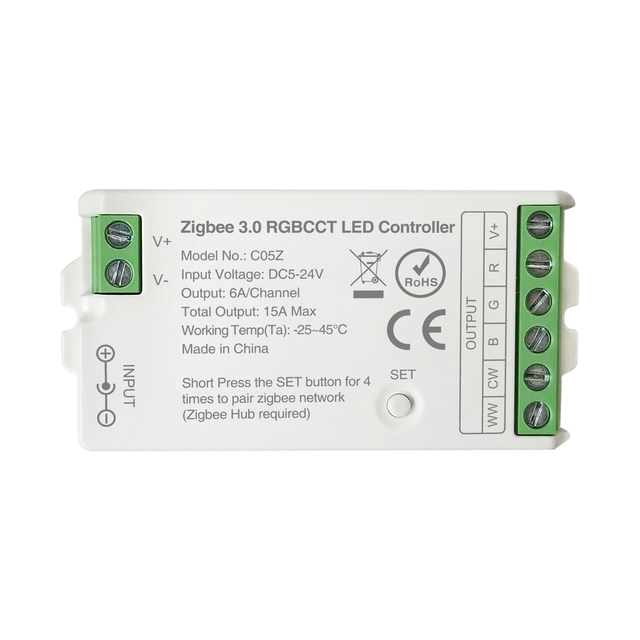 C05Z GLS Zigbee 3.0 RGB CCT DC5-24V LED Strip Controller Tuya Smart Life APP Long Distance Color Temperature Remote Control