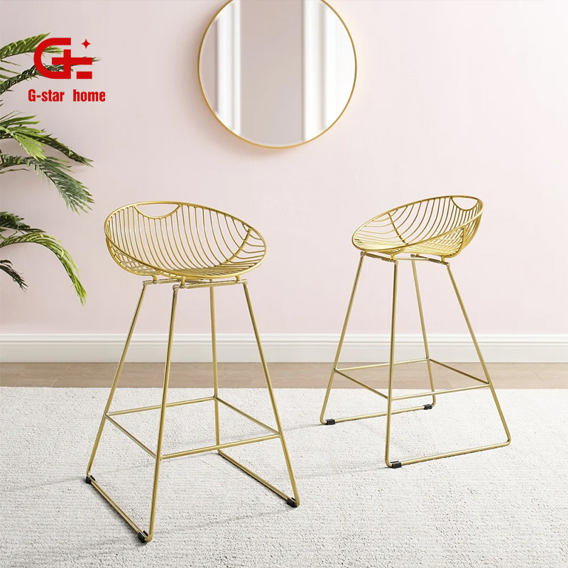 Металлический золотой высокий барный стальной стул мебель сетка Железный современный дешевый металлический проволочный стул для стойки