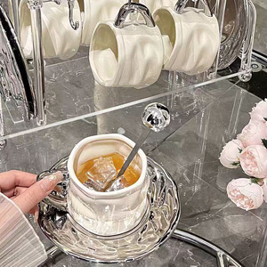 Taza <span class=keywords><strong>de</strong></span> Café <span class=keywords><strong>de</strong></span> Cerámica <span class=keywords><strong>de</strong></span> Lujo Europea <span class=keywords><strong>de</strong></span> Alta Calidad, Tazas y Platillos <span class=keywords><strong>de</strong></span> Cerámica, Vajilla, Taza con Asa Plateada - Product Image 5