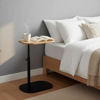 Table d'appoint en forme de C réglable en hauteur, base en métal robuste avec plateau en bois naturel, pour salon, côté canapé et chambre à coucher