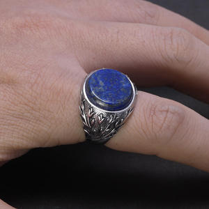 Bague personnalisée en argent sterling 925 massif véritable, gravée de branches d'arbre en <span class=keywords><strong>lapis</strong></span>-<span class=keywords><strong>lazuli</strong></span> naturel, pour homme, style turc, avec pierres précieuses - Product Image 2