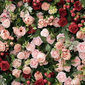 Panel de Pared Floral Artificial de Alta Densidad en Rojo Rosado, Rollo de Fondo para Fotografía, Decoración para Recepción de Bodas - Product Image 3