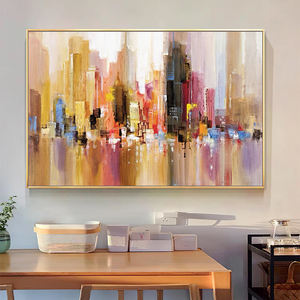 Pintura al óleo de paisaje texturizado de ciudad moderna hecha a mano, decoración de pared de lienzo, arte de pared de paisaje urbano abstracto colorido grande para la vida - Product Image 5