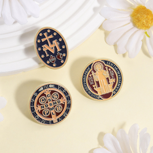 Pins Esmaltados de Medalla de Cruz Católica, Broche de Oración Latina de San Benito y la Virgen María, Joyería Religiosa, Regalo - Product Image 2
