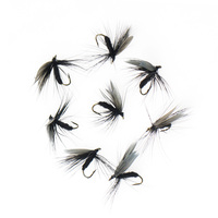 Leurre de pêche à la mouche pour truite, couleur gris, forme d'aile de paon, mouche sèche, appâts artificiels, hameçons bleus, 12 #