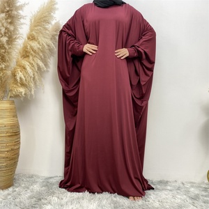 6210# Stretchy Jersey Prayer Abaya Muslim Women Round Neck One Piece Long Jilbab Islamic Abayas <b>Cardigan</b> 10 Colors - Product Image 3