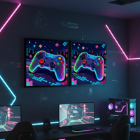 Tableau mural LED lumineux pour gamer, toile néon encadrée, double panneau, portrait de manette de jeu, décoration pour salle de jeux à domicile