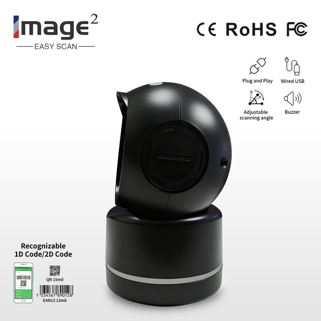 2D Barcode Scanner USB Desktop Flat Hands-free High-performance Scanning Platform 1D QR Code Reader in Stock for Retail Pay