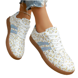 <b>Womens</b> Daily Floral Printed <b>Trainers</b> Low Top <b>Lace</b> Shimmer Side Stripe Accent Comfort Padded Insole Fabric Lining Rubber Outsole - Product Image 1