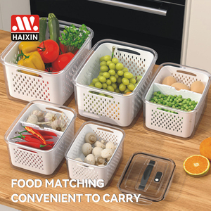 Boîte de stockage d'aliments rectangulaire en plastique hermétique et cloisonnable Panier égouttoir à fruits et légumes Ensemble de récipients pour aliments avec couvercle d'aération - Product Image 3
