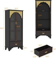 Armoire de rangement en bois gravé avec 2 portes vitrées et un tiroir, Pooja Mandir avec 3 étagères pour le salon à domicile
