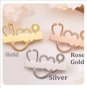 <span class=keywords><strong>Broche</strong></span> Personnalisée Infirmière Médecin en Acier Inoxydable, Cadeau Stéthoscope Médecin, Possibilité de Personnaliser le Nom - Product Image 3