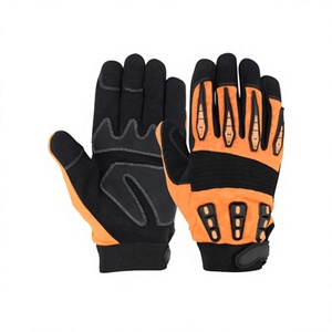 Gants de travail en PU orange et noir avec texture micro-diamantée en relief, poignet élastique antidérapant, gants de sécurité polyvalents - Product Image 1