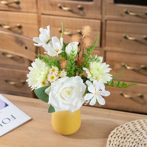 <span class=keywords><strong>Ramo</strong></span> de Flores Artificiales CF01453 Blanco y Verde, Rosa, Gerbera, Cosmos, Margarita, 32 cm con Follaje para Decoración de Mesa de Boda o Hogar - Product Image 2