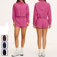 Ensemble de sport 2 pièces pour femme, respirant, séchage rapide, veste courte zippée et short, évacuation de l'humidité, en nylon, pour la gym et le fitness