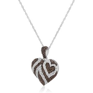 Heart Pendant Necklace 1.53 Cttw Pave White Champagne Brown Diamonds 925 Sterling Silver Rhodium Plated <b>Rope</b> <b>Chain</b> Women's Gift - Product Image 2
