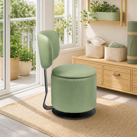 Taburete Redondo Verde con Respaldo Fijo, Giratorio 360 Grados, de Cuero PU, con Gran Espacio de Almacenamiento Interior para Dormitorio o Vestidor
