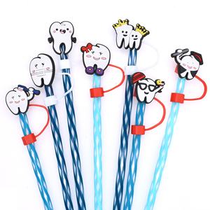 Al por mayor Tapones antipolvo de plástico suave con diseño de dientes de dibujos animados para pajitas, Adornos decorativos DIY para pajitas, Hebilla personalizada - Product Image 4