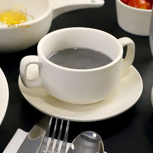 Taza de Café de Cerámica Blanca con Logotipo Personalizado para Té de la Tarde, <span class=keywords><strong>Latte</strong></span>, Espresso, con 2 Asas, para Uso en Cafeterías, Hoteles y Restaurantes - Product Image 5