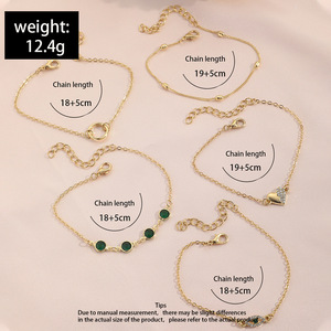 Nouvel ensemble tendance de 5 bracelets géométriques carrés à chaîne, avec serpent en diamant vert et bracelet en or, pour femme, coffret cadeau de bijoux - Product Image 6