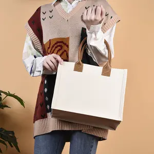 PU deri saplı dostu özel logo su geçirmez tuval pamuklu alışveriş çantası