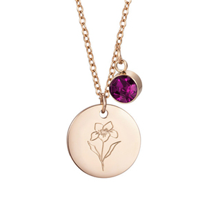 Nuovo Design Collana con Ciondolo in Cristallo Grezzo e <span class=keywords><strong>Fiore</strong></span> del Mese di Nascita, Gioiello in Acciaio Inossidabile - Product Image 3