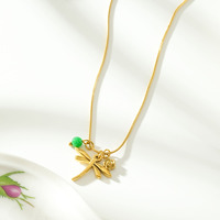 Nouveau collier pendentif libellule dorée en acier inoxydable plaqué or 18 carats, style chinois traditionnel de luxe
