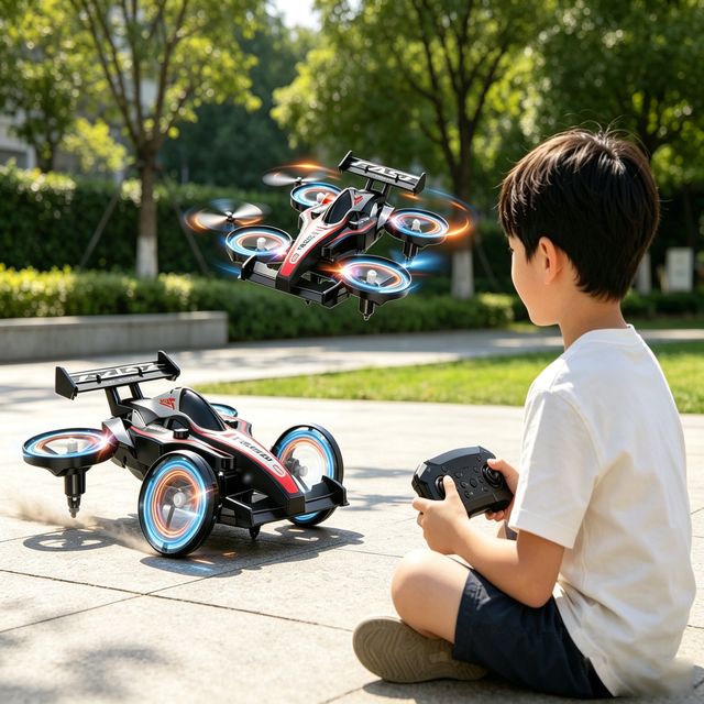 Air Land Surfing RC Amphibious Flying Car 2-in-1 Remote Control Aircraft with USB Cable Electric-Powered 45-50m Range for Kids