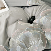 Ensemble de literie en coton brodé floral gris en gros d'usine, housse de couette et drap pour un usage domestique