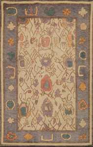 Alfombra de lana hecha a mano geométrica Beige Oushak tinte vegetal acento 6x9 pies alfombra turca para ejercicio en casa oración adolescentes - Product Image 3