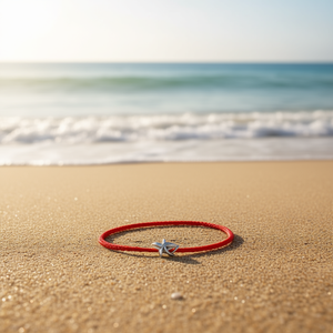 Bracelet Ilan à 7 nœuds en cordon avec pendentif étoile de mer rouge, fait main, couleur argent - Product Image 3