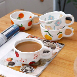 Tasses à café en céramique, tasses à thé au lait irrégulières façonnées à la main, style coréen, mug à petit-déjeuner pour la cuisine - Product Image 1