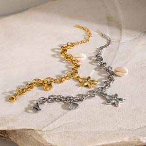 Bracelet à breloques étoile de mer et coquillage, or et argent, bijoux unisexes, accessoire de mode - Product Image 4