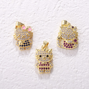 Liontin Kucing Kartun Micro Pave Cz Berlapis Emas 18k Kucing Trendi Kartun untuk Perhiasan Anak Kustomisasi DIY Pembuatan Sendiri - Product Image 4