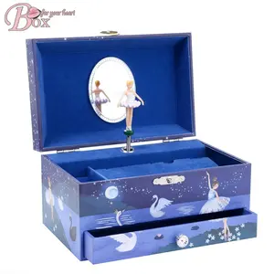 Bleu musique tiroir boîte mécanisme princesse boîtes à musique bijoux ballerine boîte à musique pour les filles