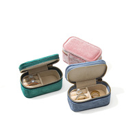 Boîte à bijoux portable en velours pour voyage, étui pour bagues, colliers et boucles d'oreilles, mini organisateur de bijoux, pochette à fermeture éclair