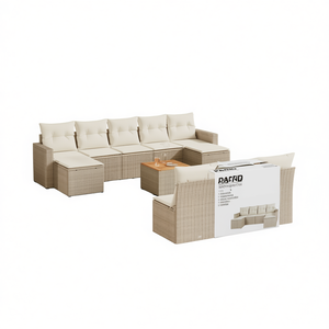 Conjunto de Sofás de Jardín de Ratán Rafnd Beige, Más de 10 Plazas, Muebles Contemporáneos para Exteriores Resistentes a la Intemperie - Product Image 1