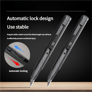 SK5 lame en alliage d'aluminium poignée couteau <span class=keywords><strong>utilitaire</strong></span> 9mm 30 degrés pointe noire bouton poussoir lame bricolage qualité OEM papier peint voiture Film - Product Image 3