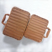 Boîte de rangement rectangulaire vintage portable personnalisée en rotin tressé à la main, panier de pique-nique, valise en plastique en rotin avec couvercle, cadeau de mariage