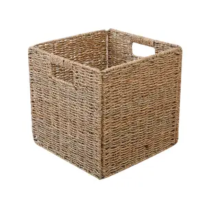 Creative straw wicker storage basket Folding simple laundry laundry storage basket Square toy snack storage basket