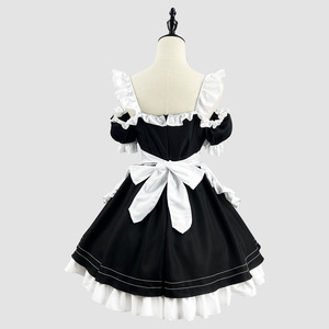 Cute Anime Lolita Maid Dress Black Polyester Summer 2023 Role Play Costume Set - Product Image 3