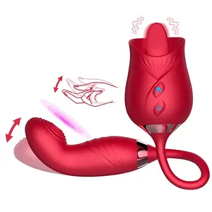 Vinger Klap Rose Seksspeeltje Met Dildo, Vrouwen Clit Sucker Verlengde Roos Vibrator 2 In 1 Volwassen Seksspeeltjes Rozenvormig