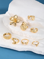 KISSWIFE Lot de 8 bagues d'été pour femme, motifs étoile de mer, coquillage et géométriques irréguliers, coffret cadeau tendance