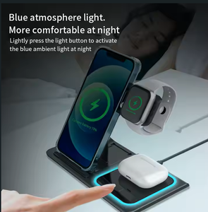 Produits tendance, support de téléphone pliable multifonctionnel, chargeur rapide 15 W pour <span class=keywords><strong>iPhone</strong></span>, chargeur sans fil 3 en 1, logo personnalisé - Product Image 2