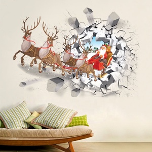 Personalizzato babbo <span class=keywords><strong>natale</strong></span> e renna 3D decalcomania da parete autoadesivo decorazione di <span class=keywords><strong>natale</strong></span> adesivo per la promozione della casa regalo adesivo da parete - Product Image 2