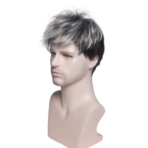 Pelucas Pixie de Moda al por Mayor, Pelucas Sintéticas con Cabello Lacio y Corto, Pelucas Negras con Reflejos Blancos para <span class=keywords><strong>Hombre</strong></span> - Product Image 4
