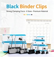 Clips de reliure en métal noir en gros d'usine, attaches pour documents à forte adhérence, porte-billets, papeterie de bureau, emballés en boîte