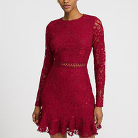 Robe courte à volants décontractée en dentelle à col rond et manches longues, respirante, impression numérique, tissage, service OEM